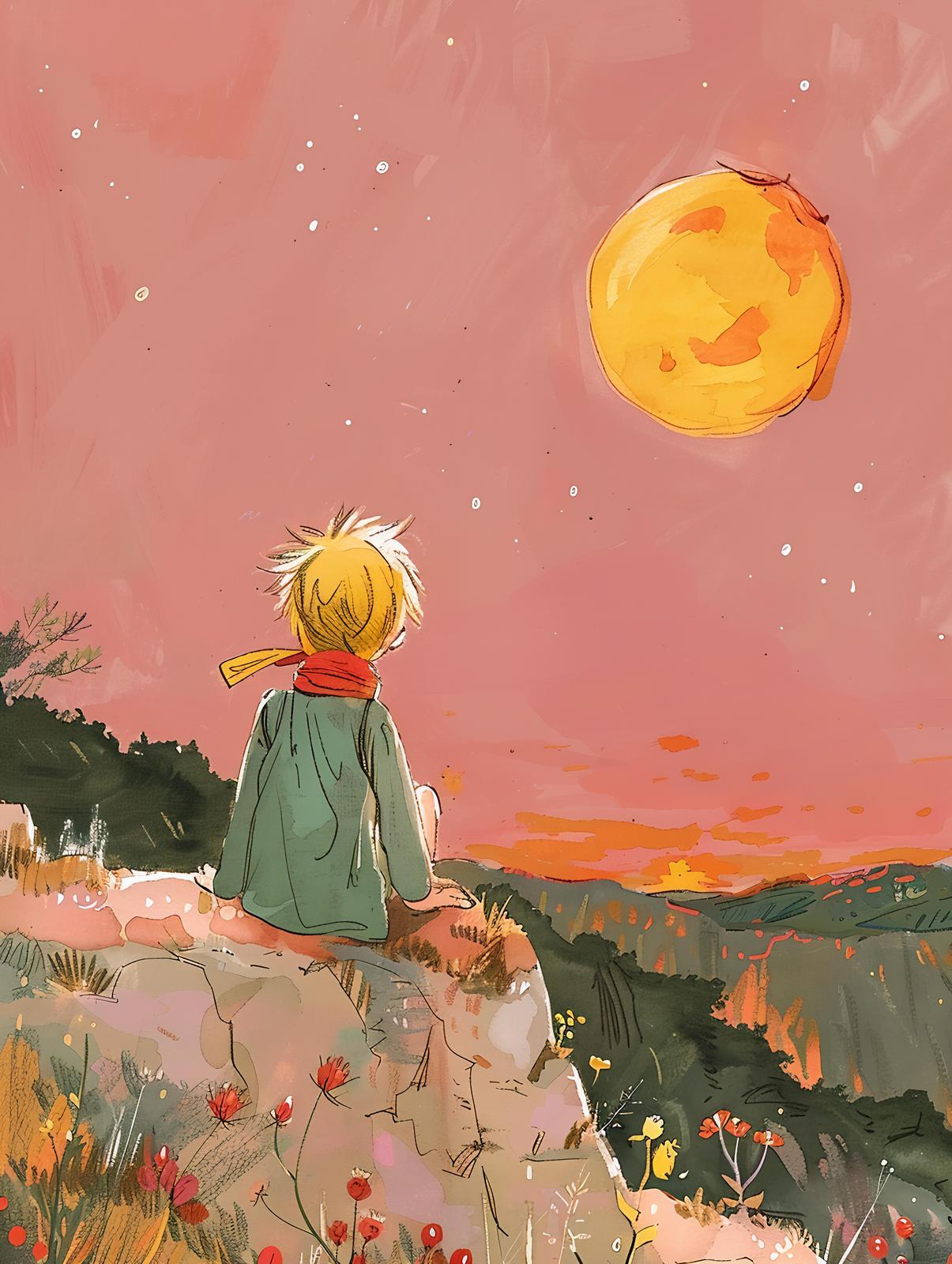 Whimsical Little Prince & Moon Wall Art