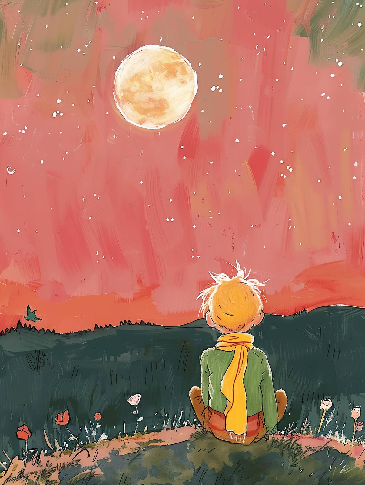 Little Prince Dreaming Under Moon Wall Art