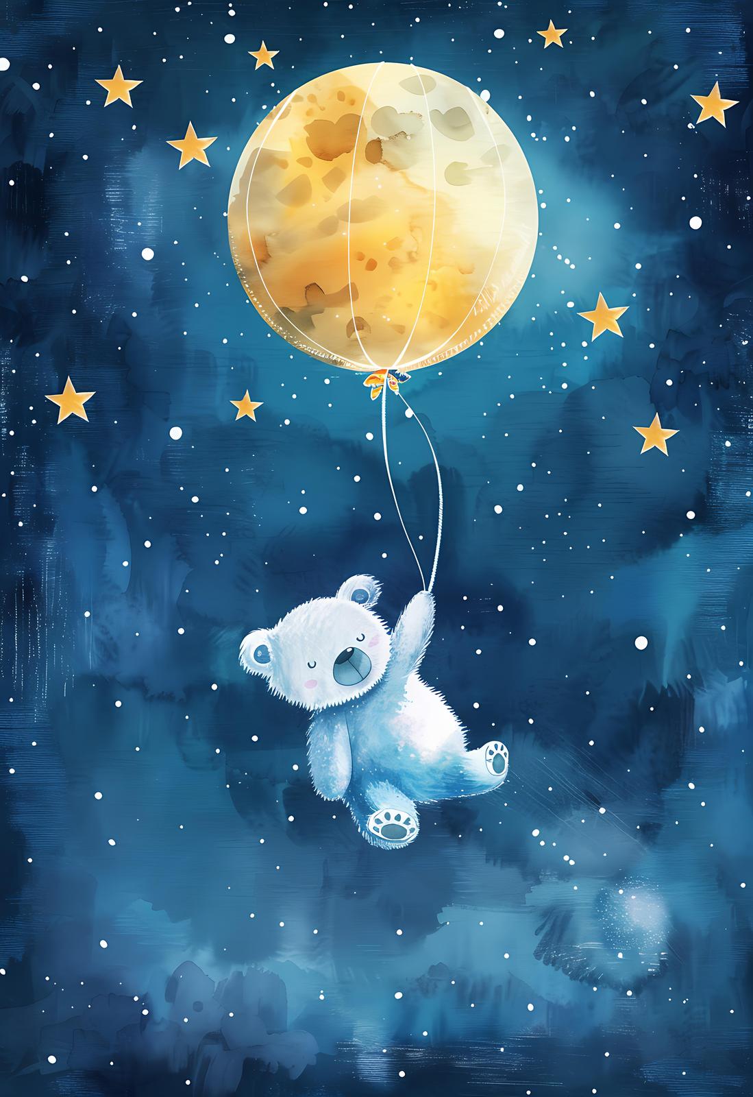 Dreamy Bear Moon Ride Wall Art