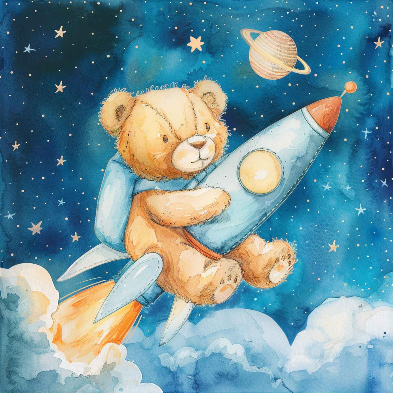 Astronaut Teddy Bear Rocket Adventure Wall Art