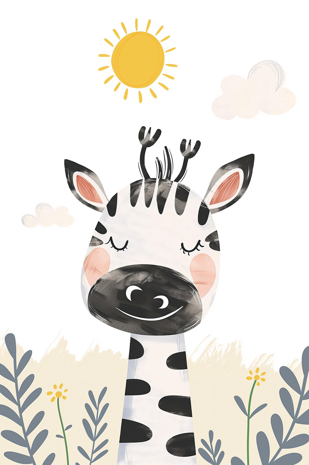 Cute Zebra & Sun Nursery Wall Art Wall Art