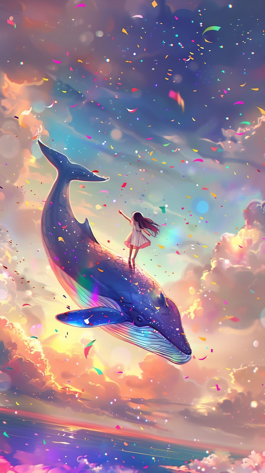 Dreamy Whale & Girl Sky Adventure Wall Art