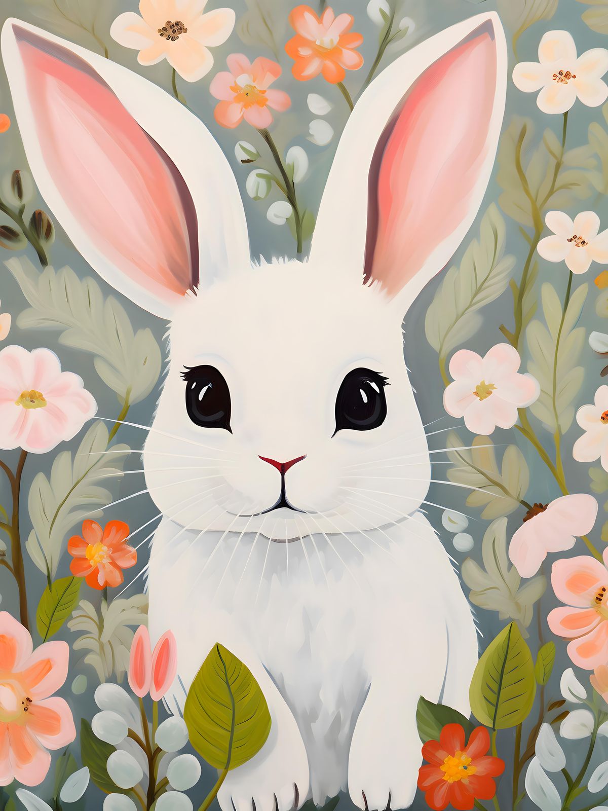 Adorable Bunny Spring Floral Wall Art