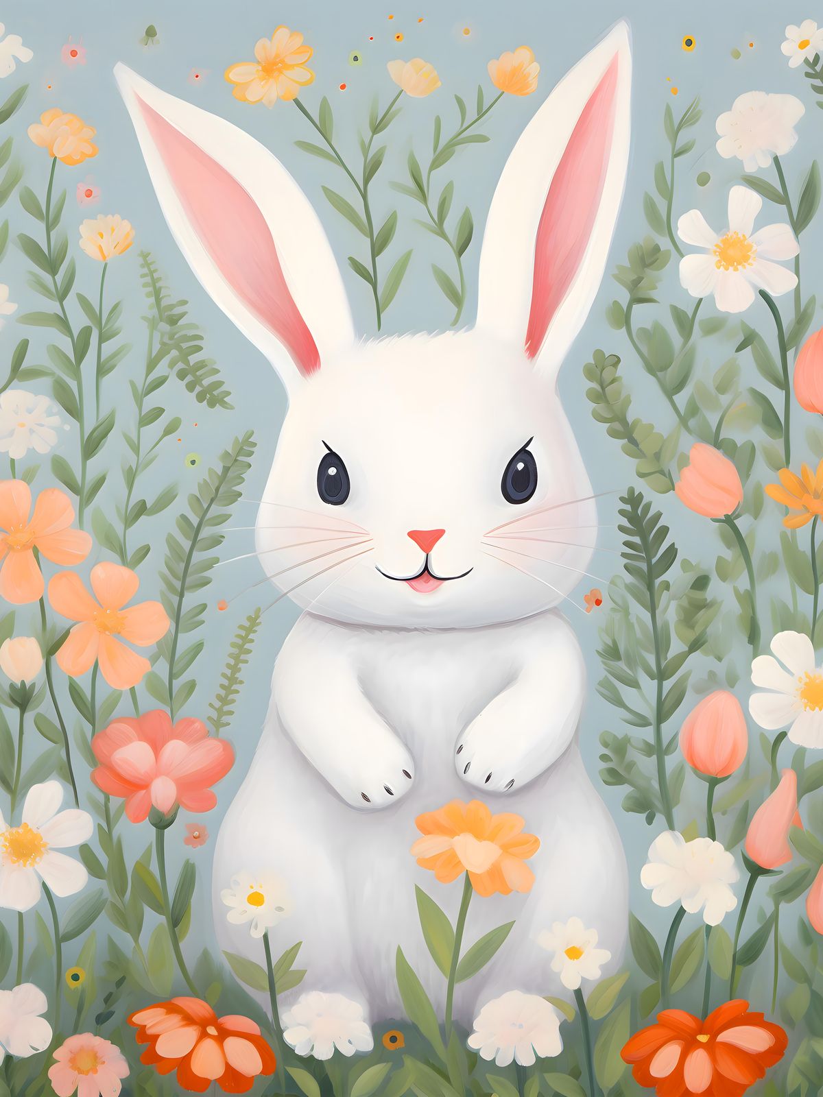 Cute Bunny in Flower Garden Wall Art
