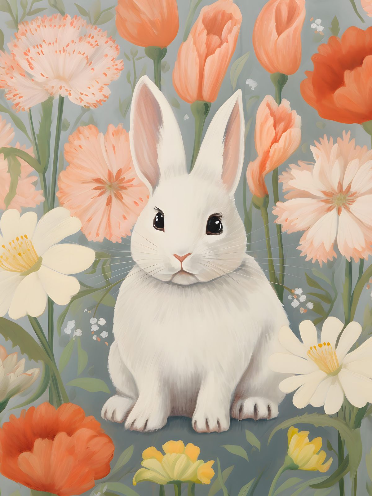 Enchanting Bunny & Floral Garden Wall Art