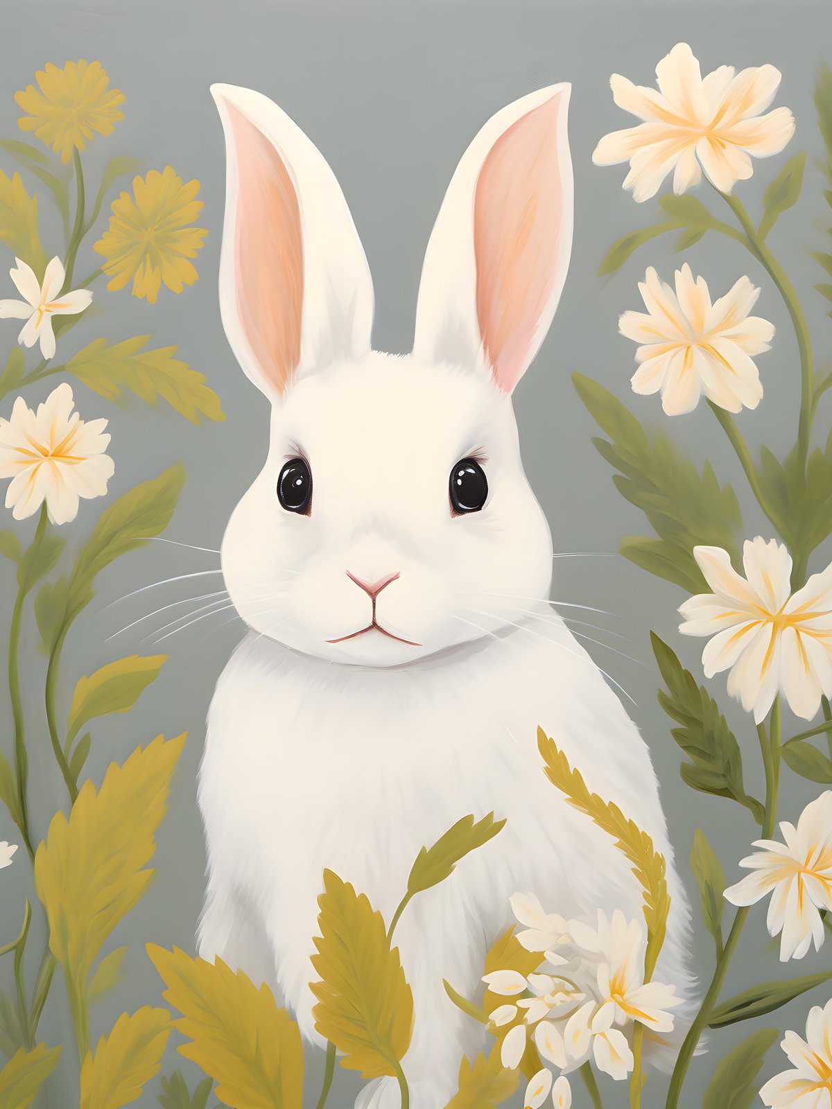 Enchanting Bunny Floral Meadow Wall Art