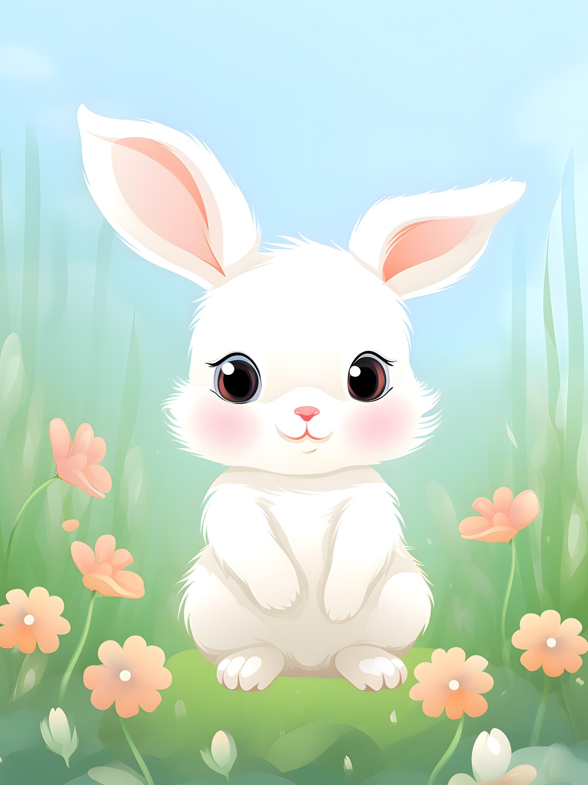 Adorable Fluffy Bunny Spring Meadow Wall Art