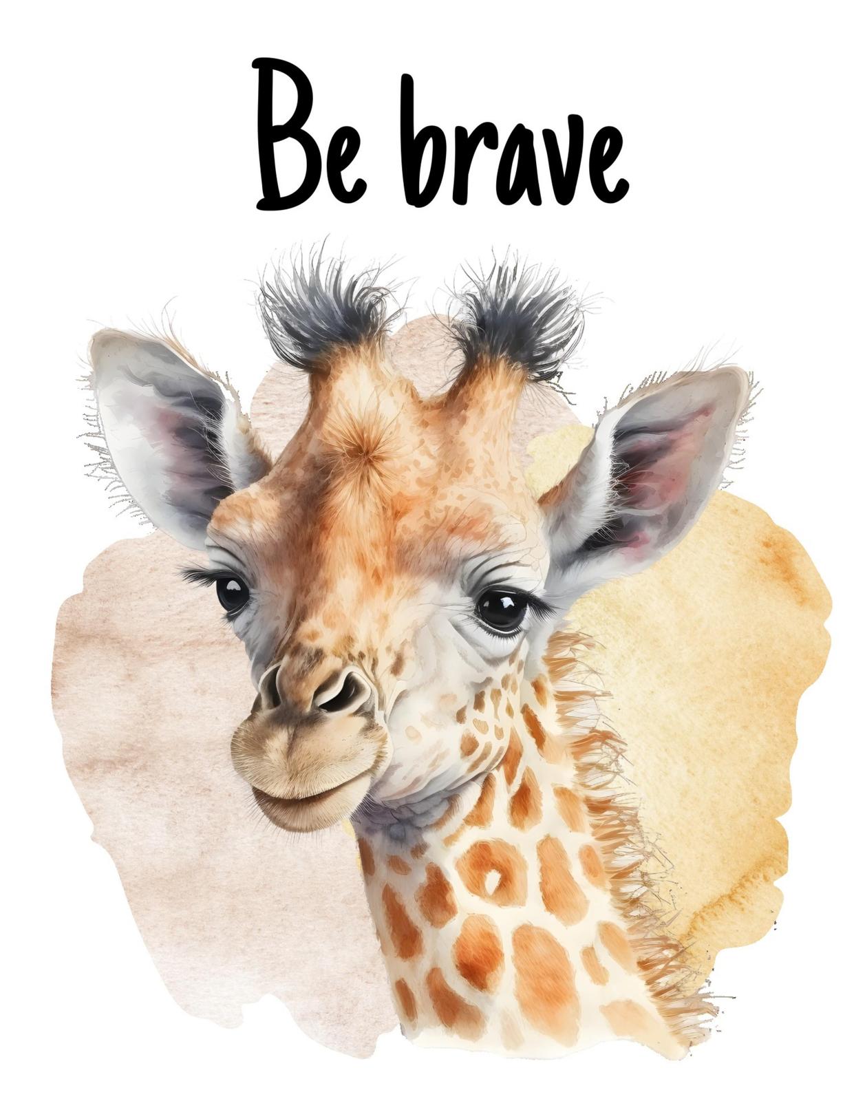 Be Brave Giraffe Watercolor Wall Art for Kids' Room