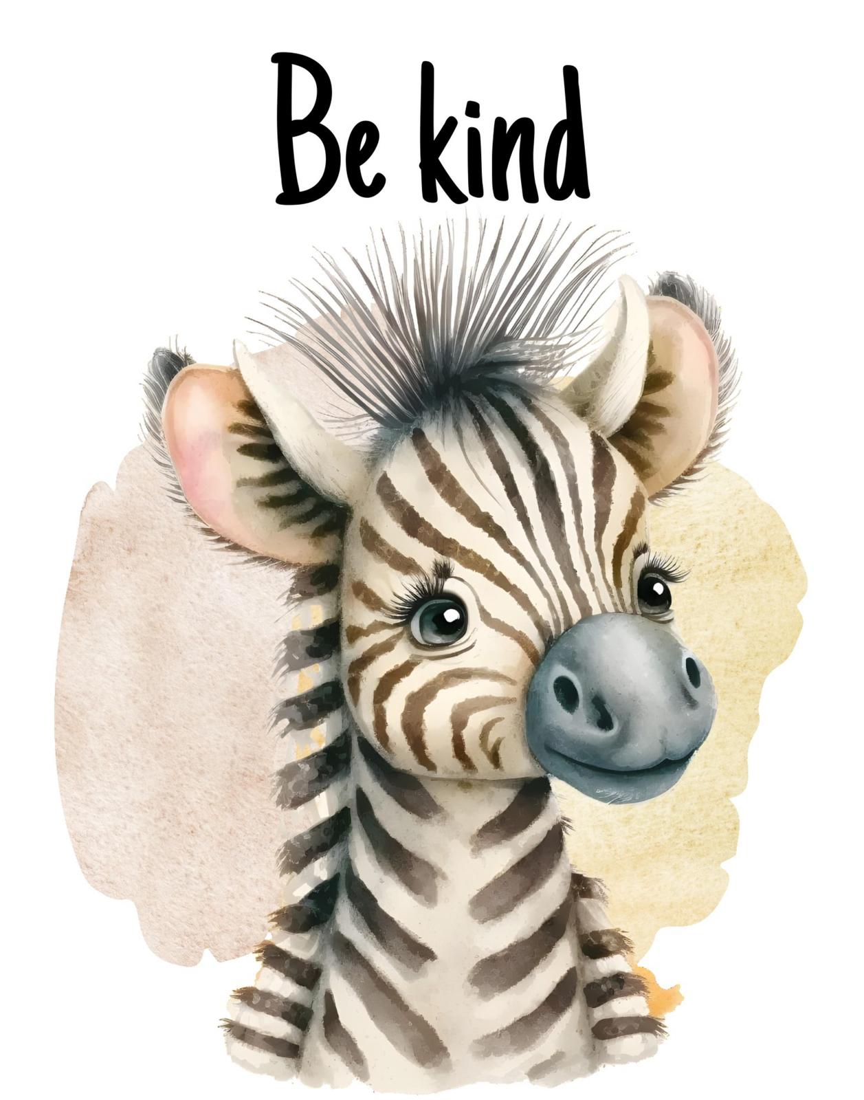 Cute Be Kind Zebra Nursery Wall Art