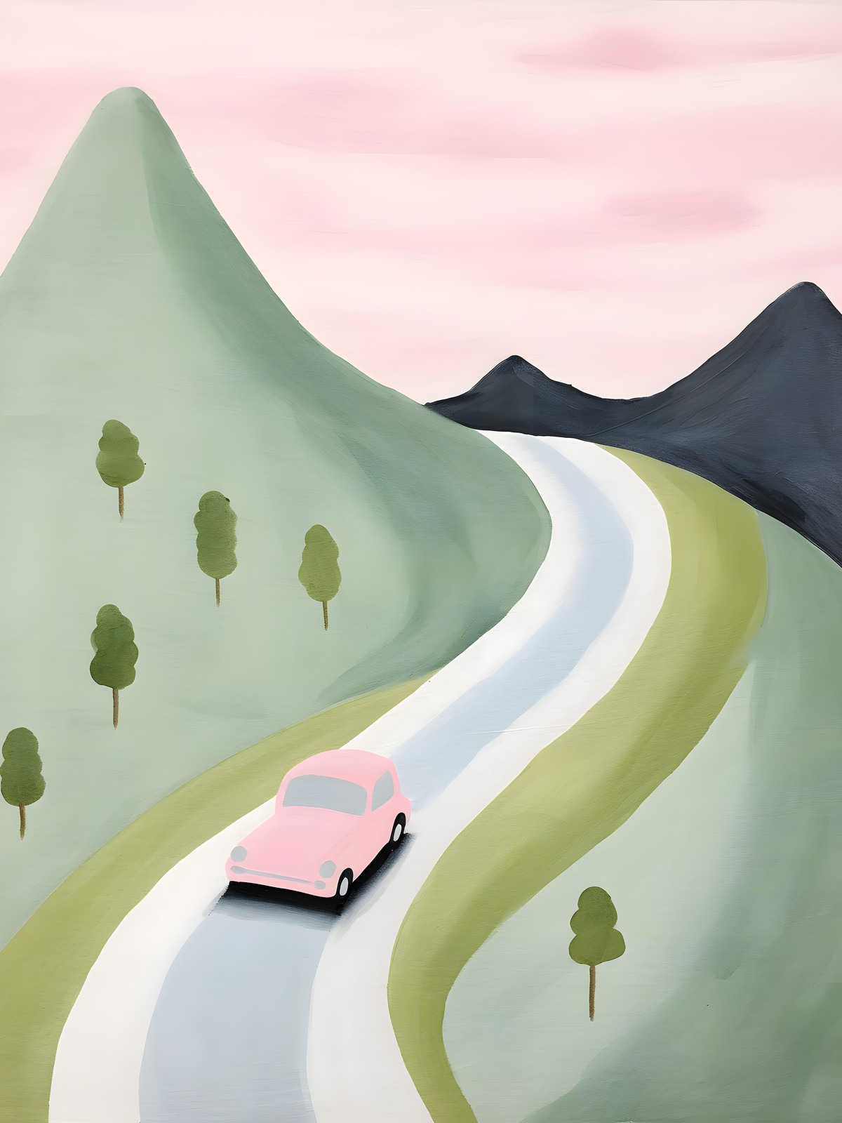 Retro Road Trip Pastel Mountain Wall Art