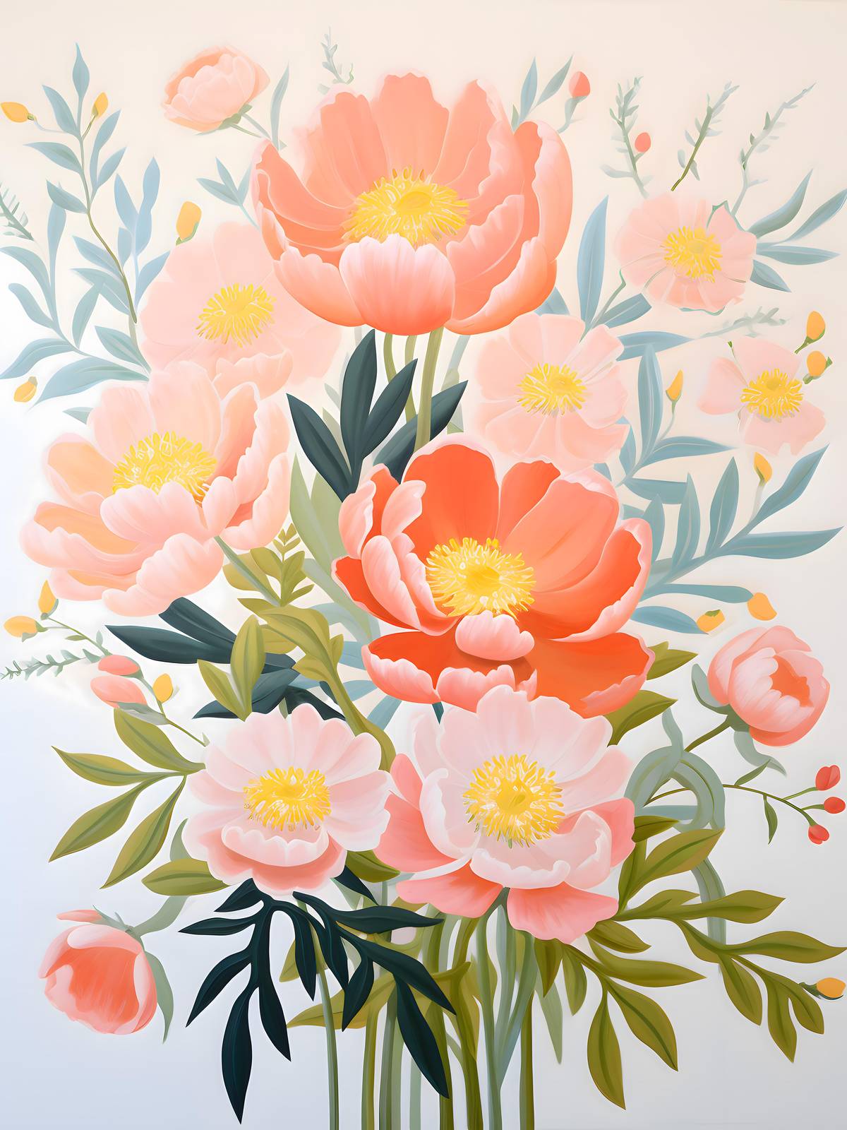 Peachy Blooms Floral Wall Art Wall Art