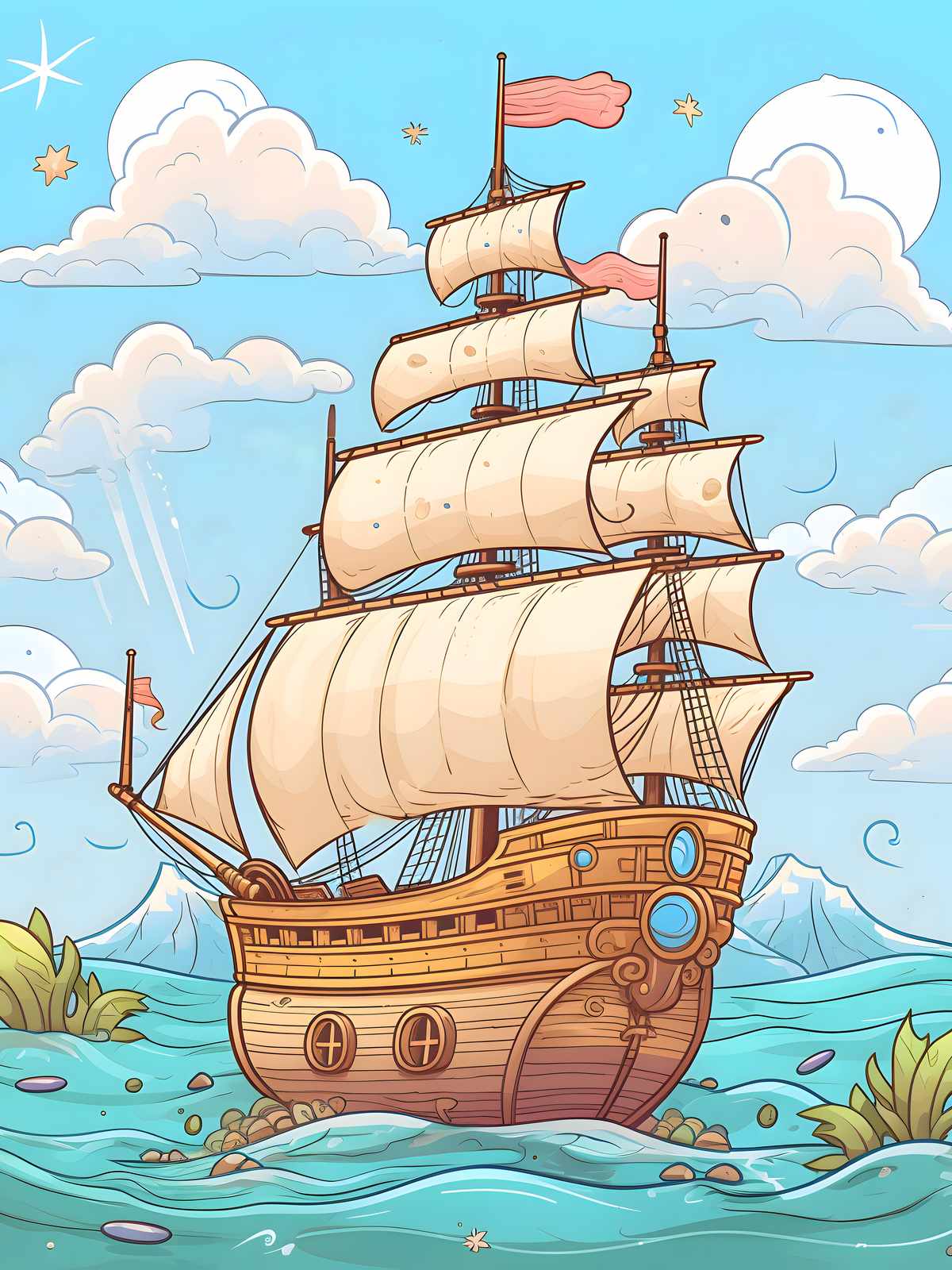 Vintage Sailing Ship Adventure Wall Art