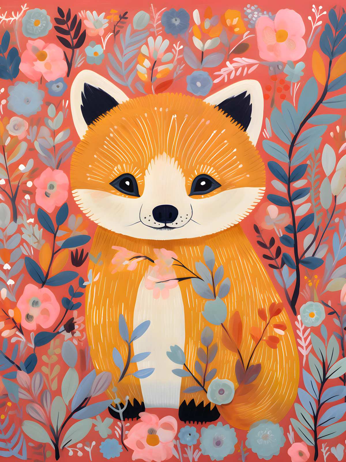 Whimsical Fox Floral Garden Wall Art