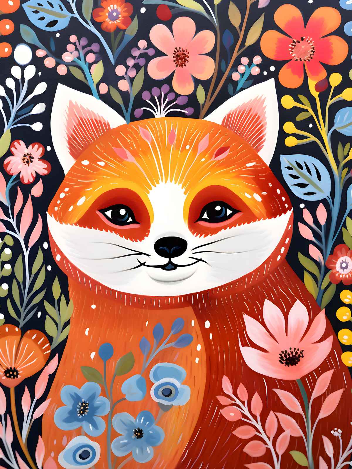 Whimsical Fox Floral Art Wall Art