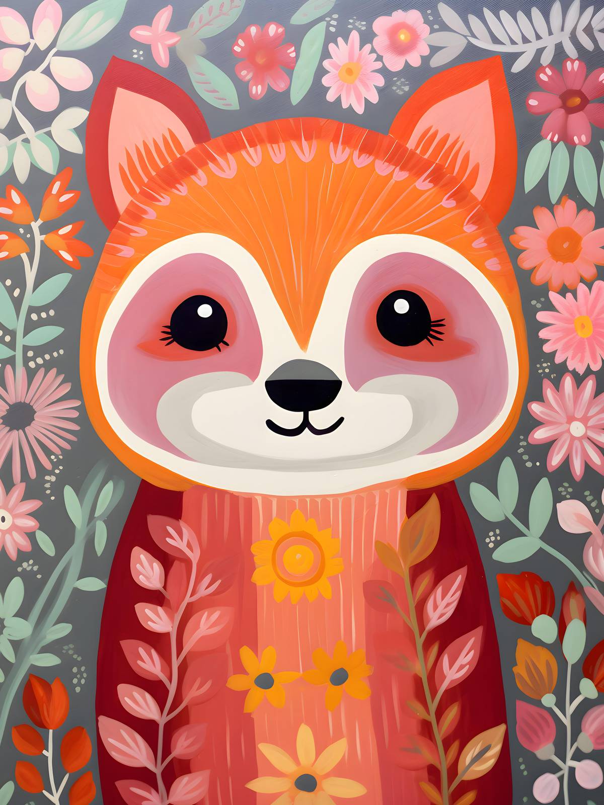 Whimsical Fox Floral Nursery Art Wall Art
