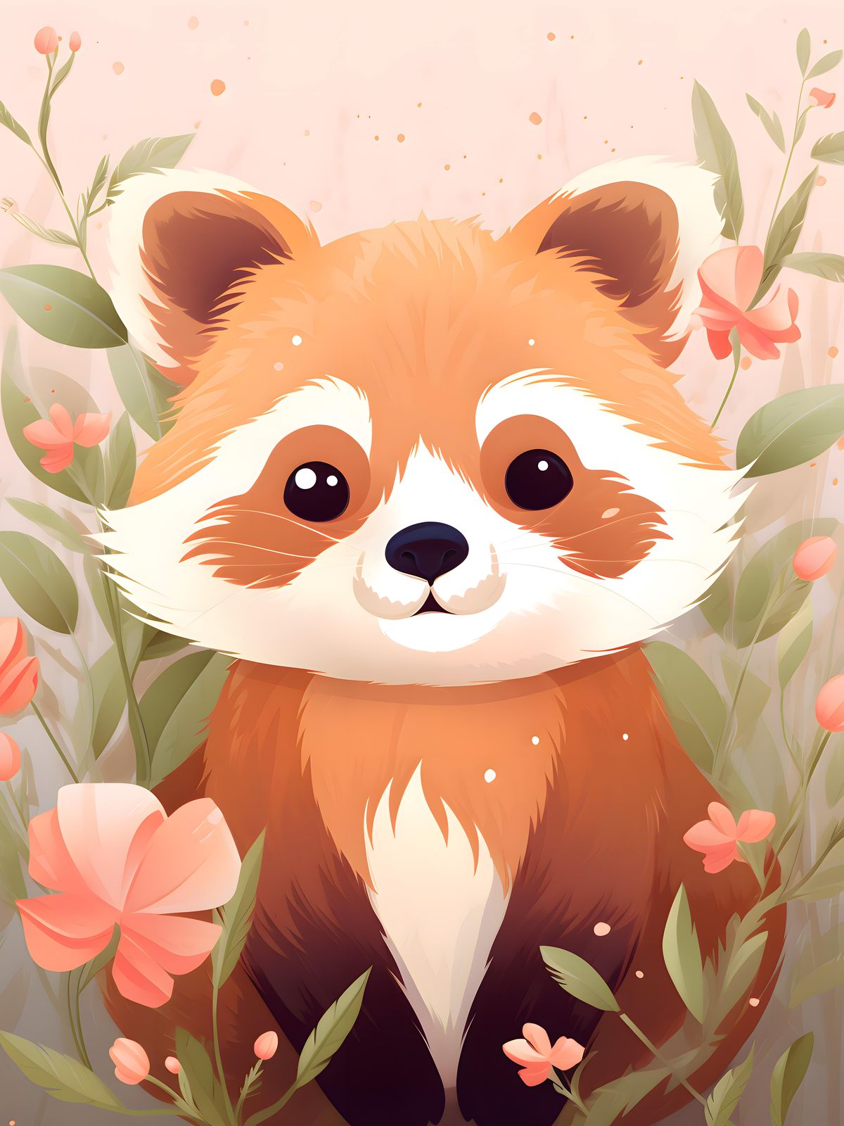 Adorable Red Panda Floral Wall Art