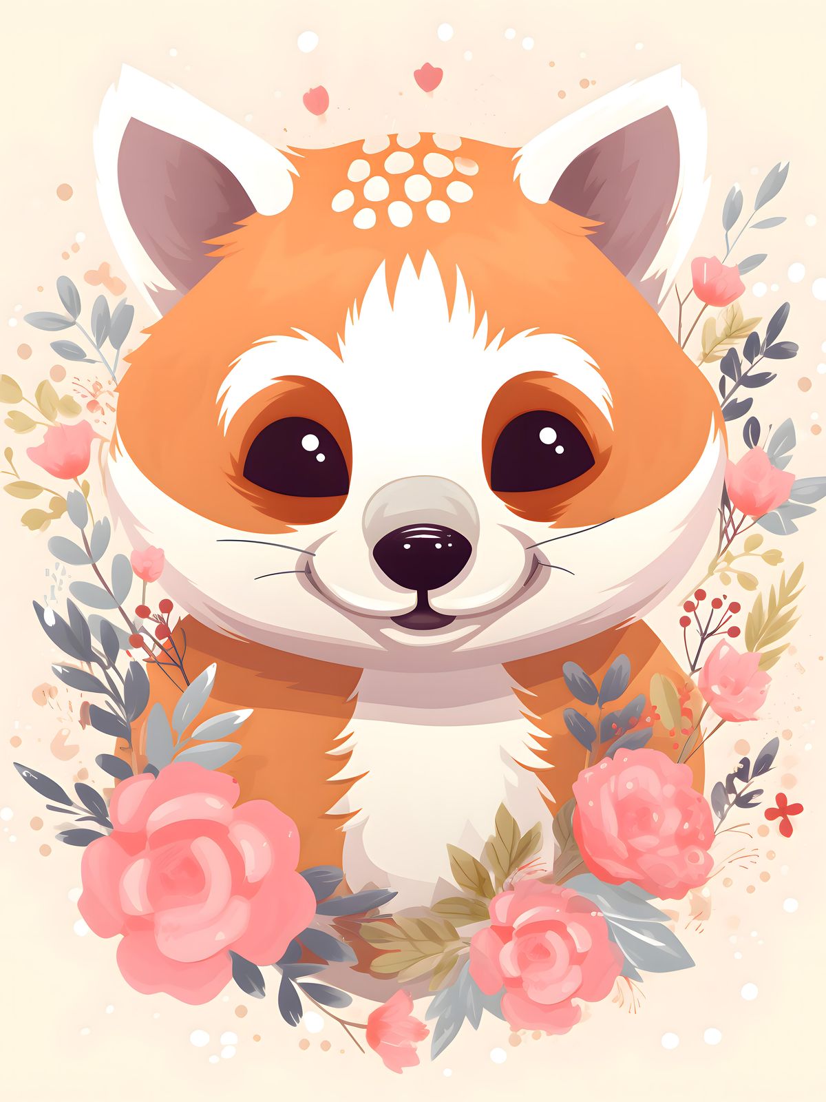 Adorable Red Panda Floral Wall Art