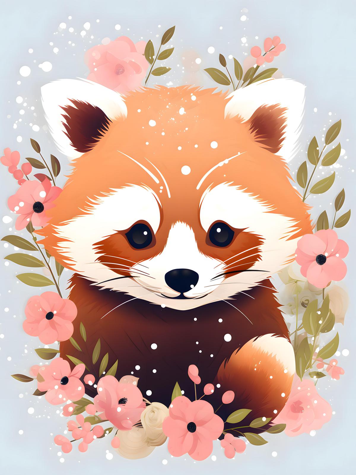 Adorable Red Panda Floral Wall Art