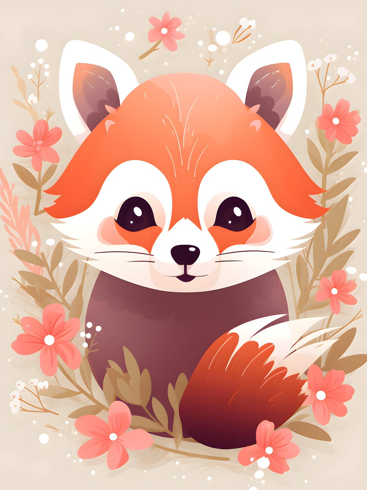 Adorable Red Panda Floral Wall Art