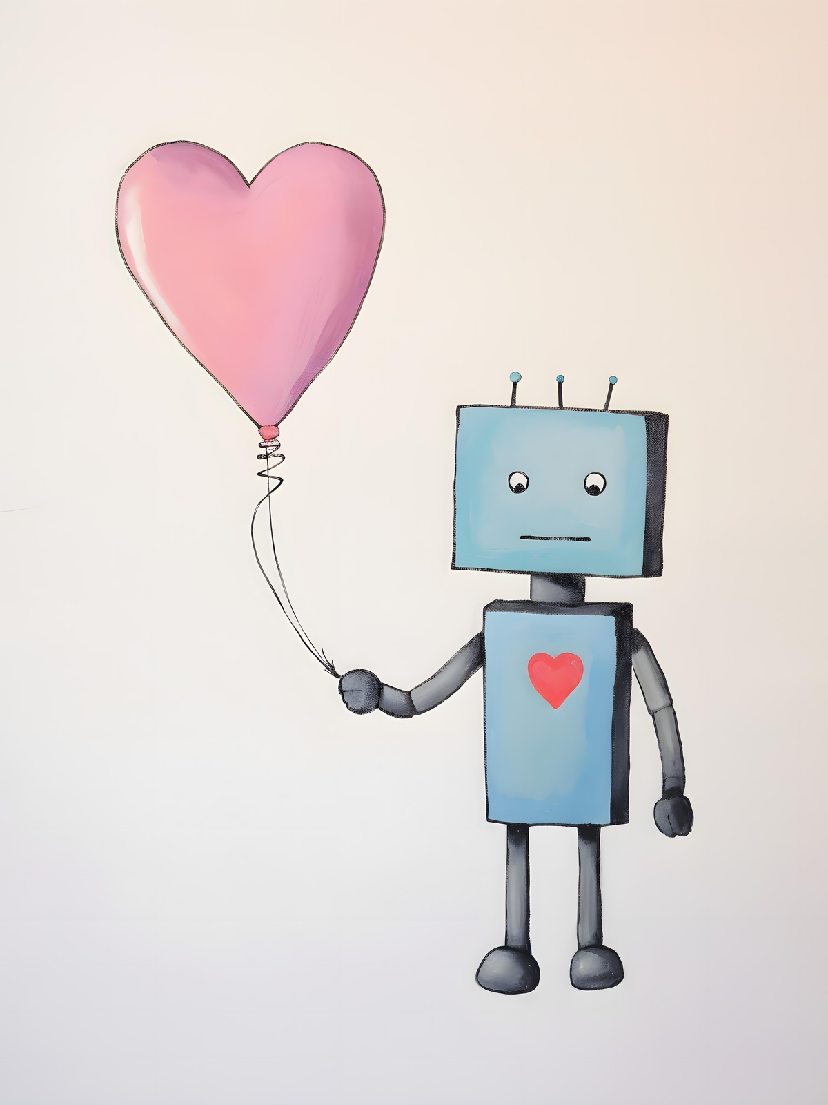 Adorable Robot with Heart Balloon Wall Art