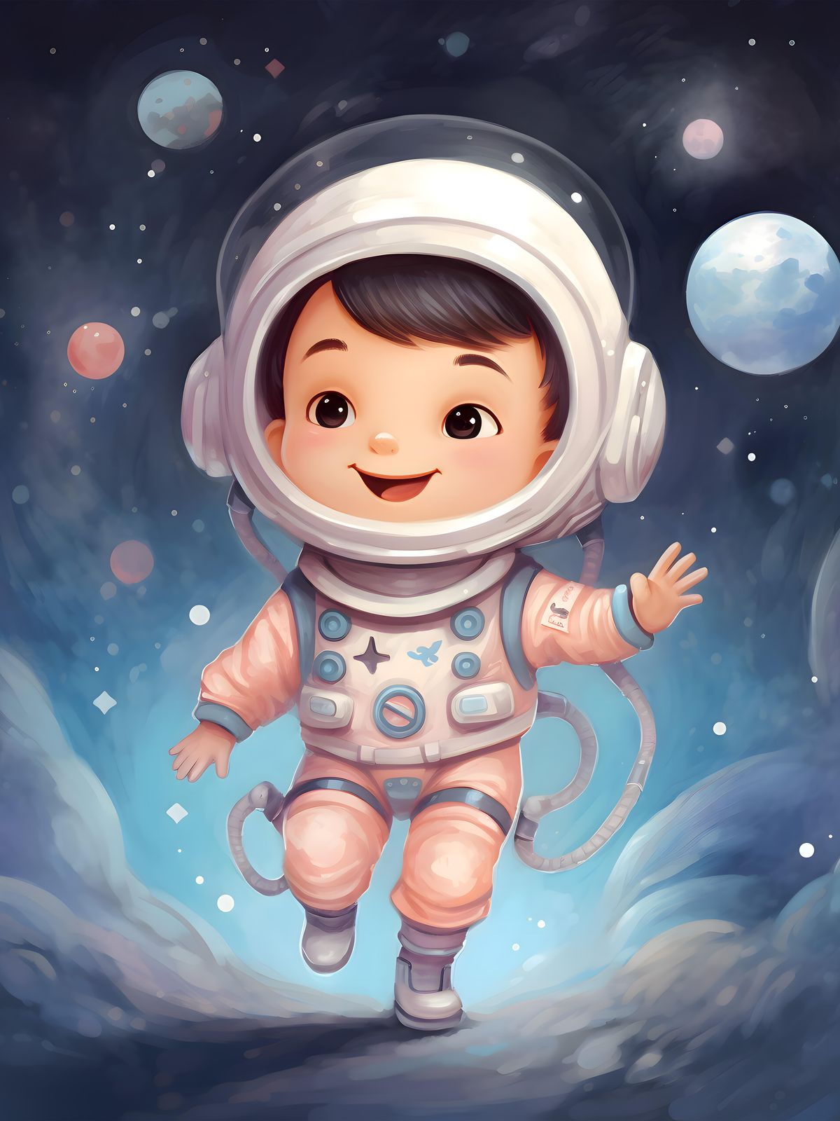 Cute Astronaut Child Space Adventure Wall Art
