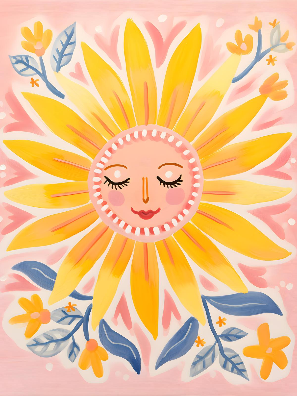 Happy Sunshine Face Floral Wall Art