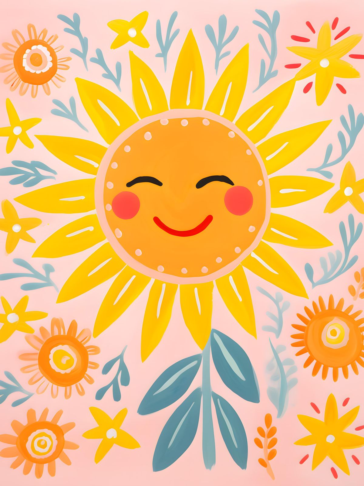Happy Sunshine Floral Art Wall Art