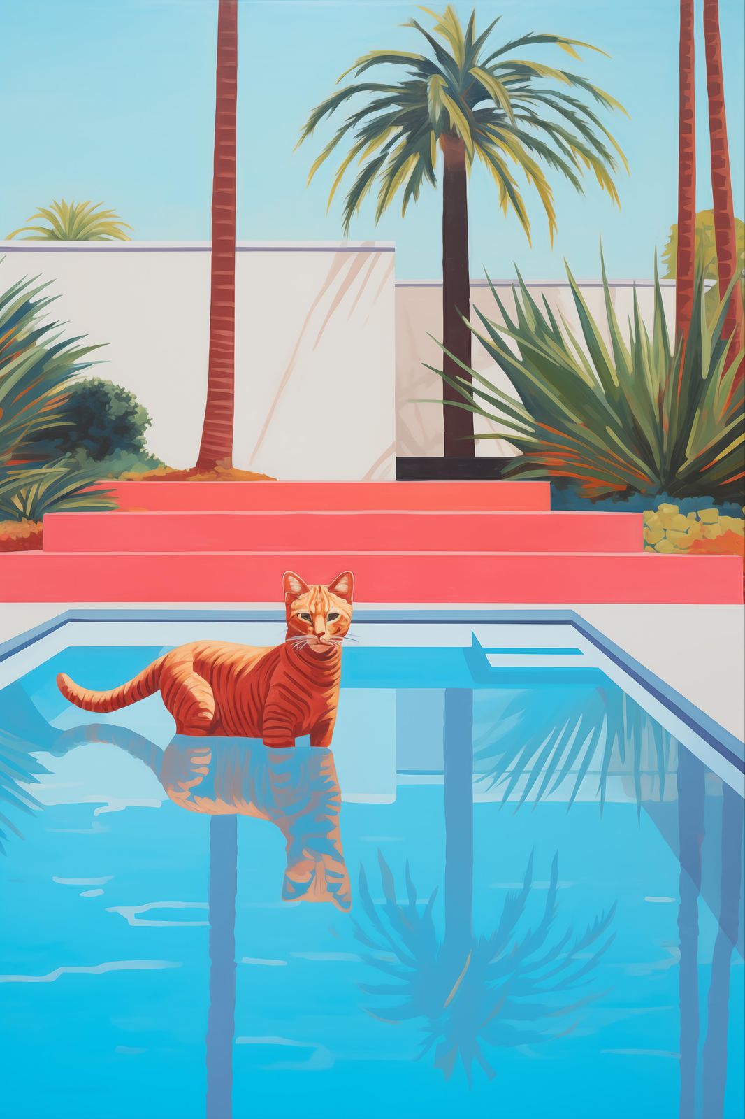 Retro Poolside Orange Cat Wall Art