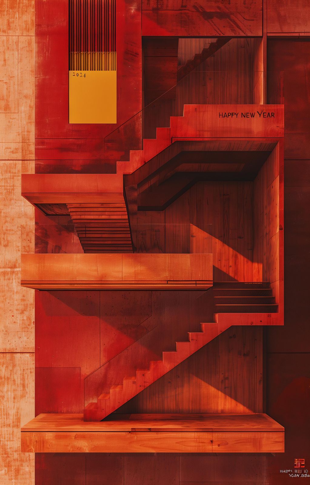 Modern Red Staircase Architectural Wall Art