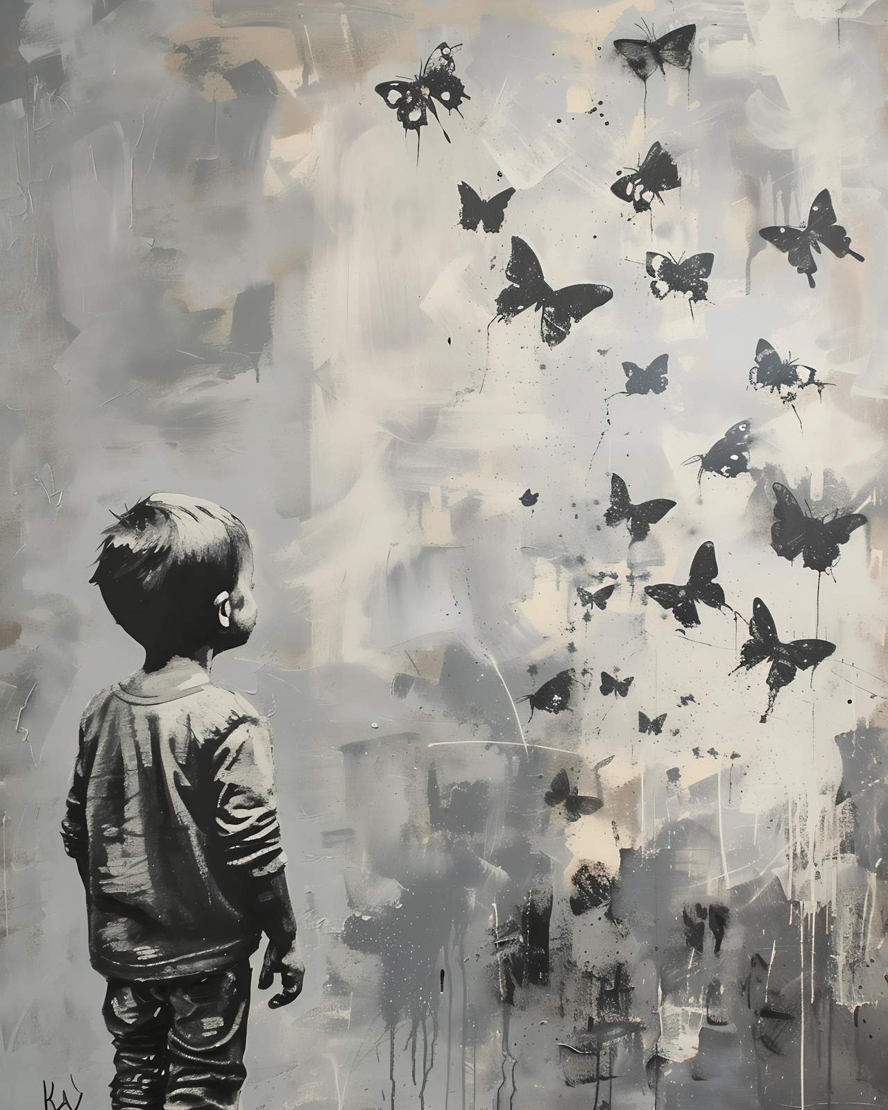 Boy Watching Butterflies Modern Art Wall Art