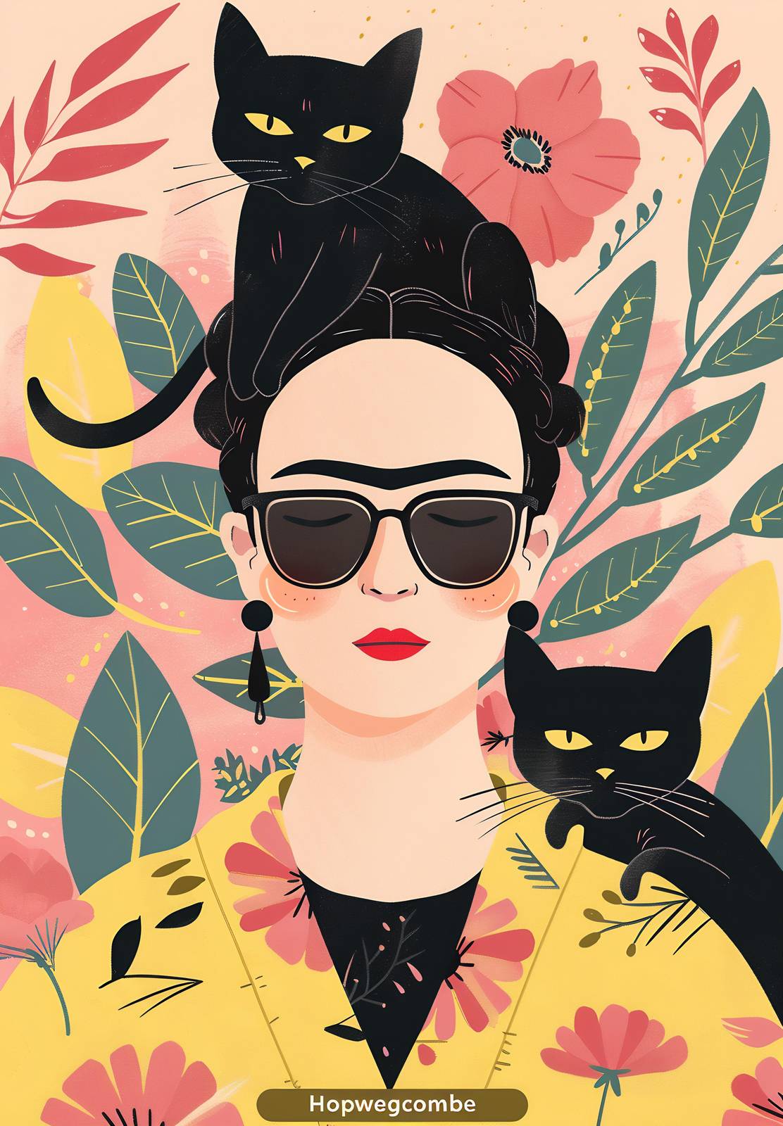 Frida Kahlo Black Cat Floral Wall Art