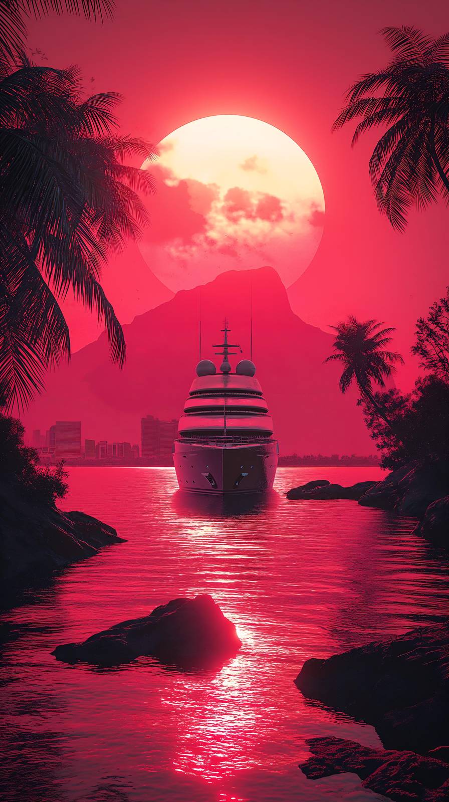 Luxury Yacht Sunset Tropical Vibes Wall Art