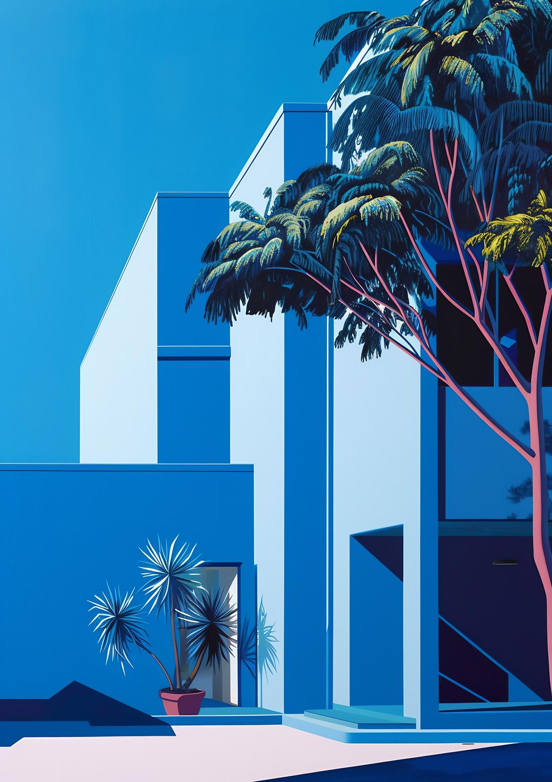 Modern Blue Palm Oasis Wall Art