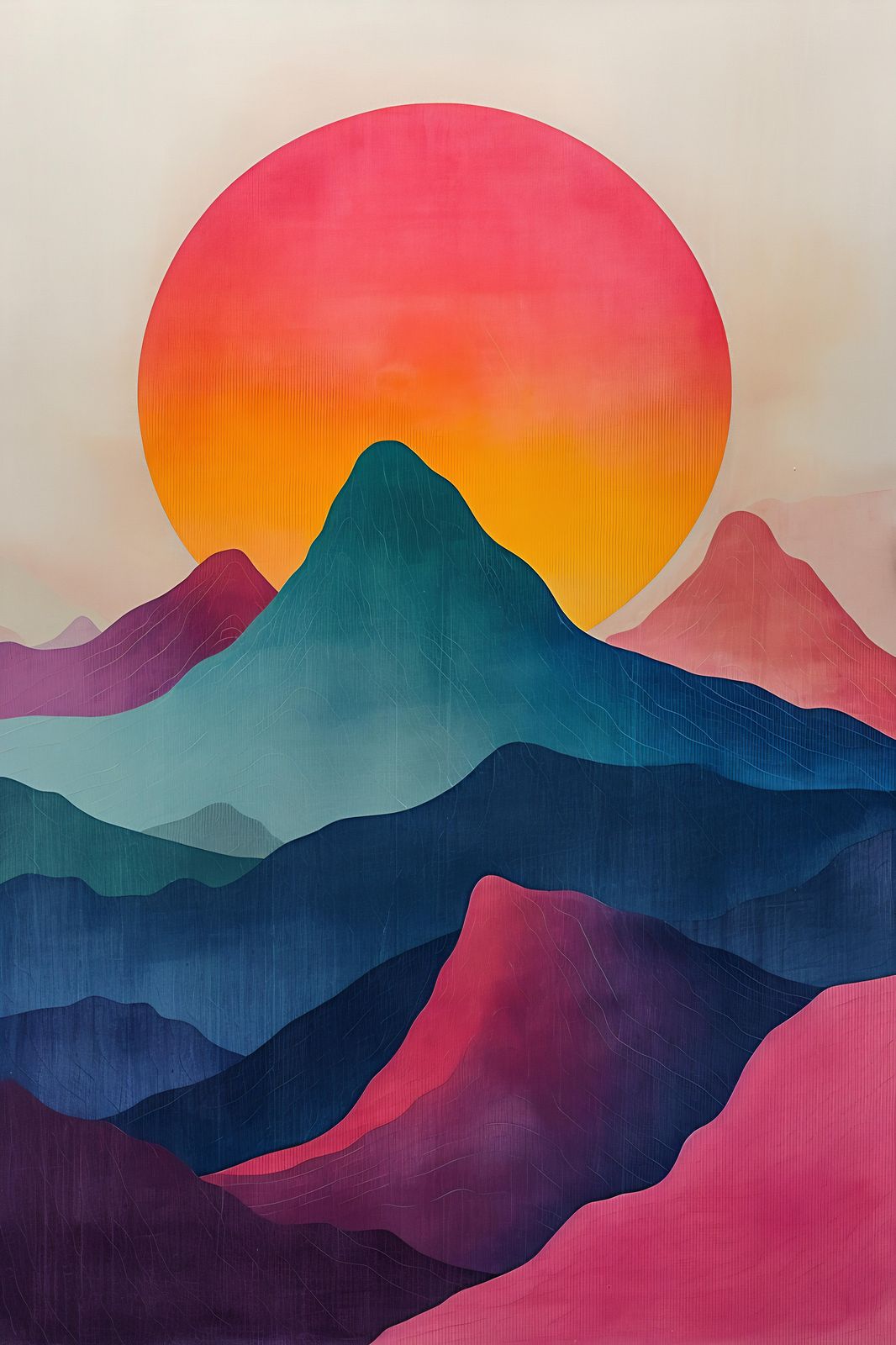 Vibrant Sunset Mountain Abstract Wall Art