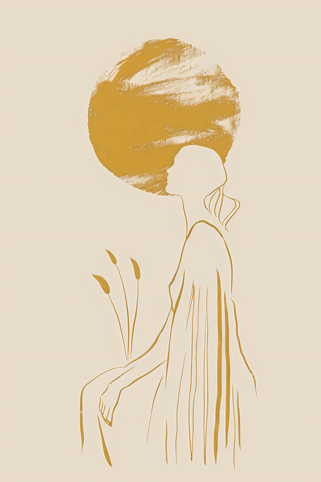 Boho Woman with Sun Abstract Gold Wall Art