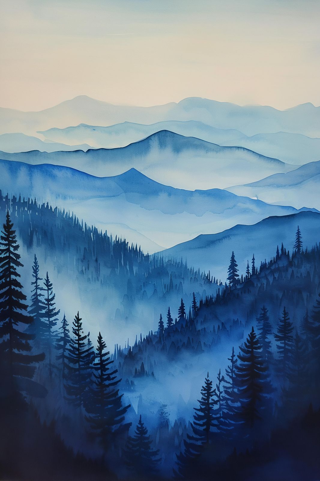 Misty Blue Mountains & Pines Wall Art