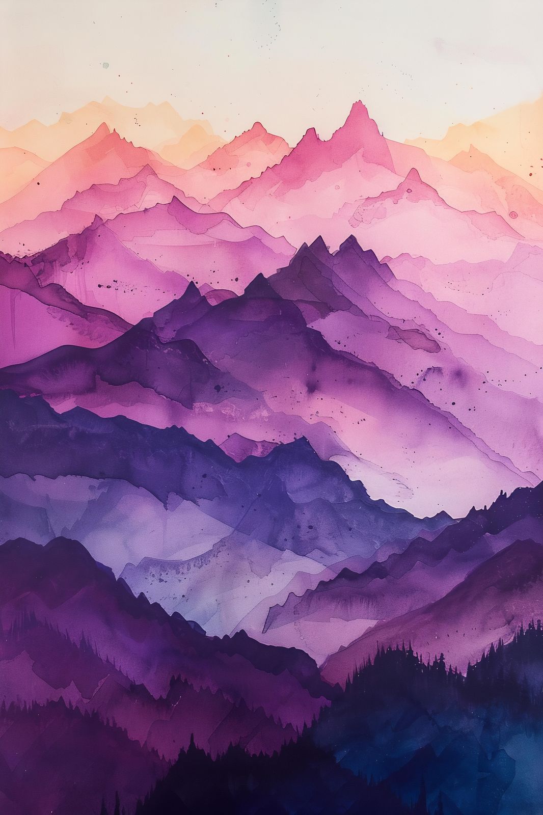 Purple Mountain Vista Watercolor Wall Art