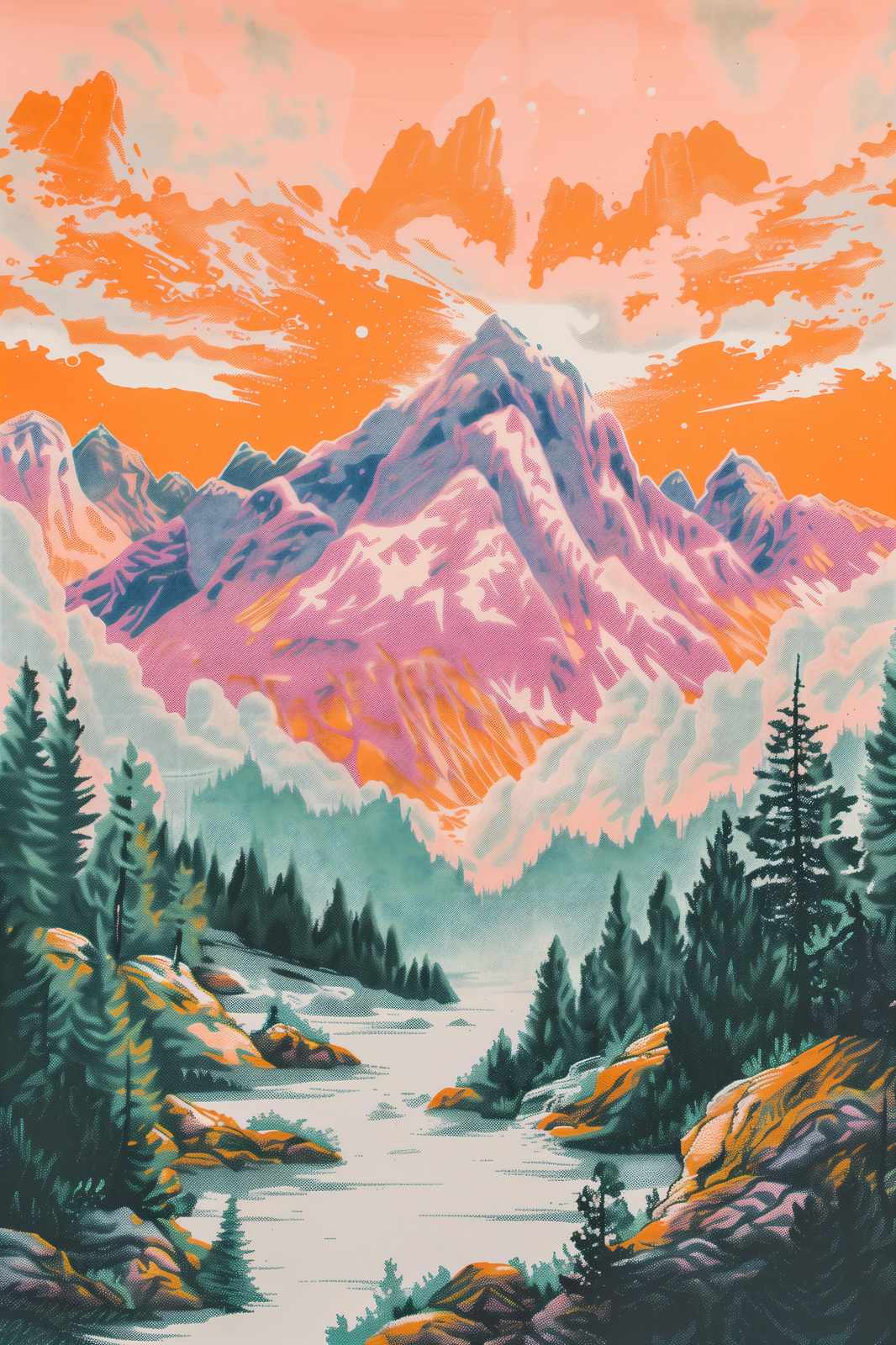 Vibrant Mountain Sunset Landscape Wall Art