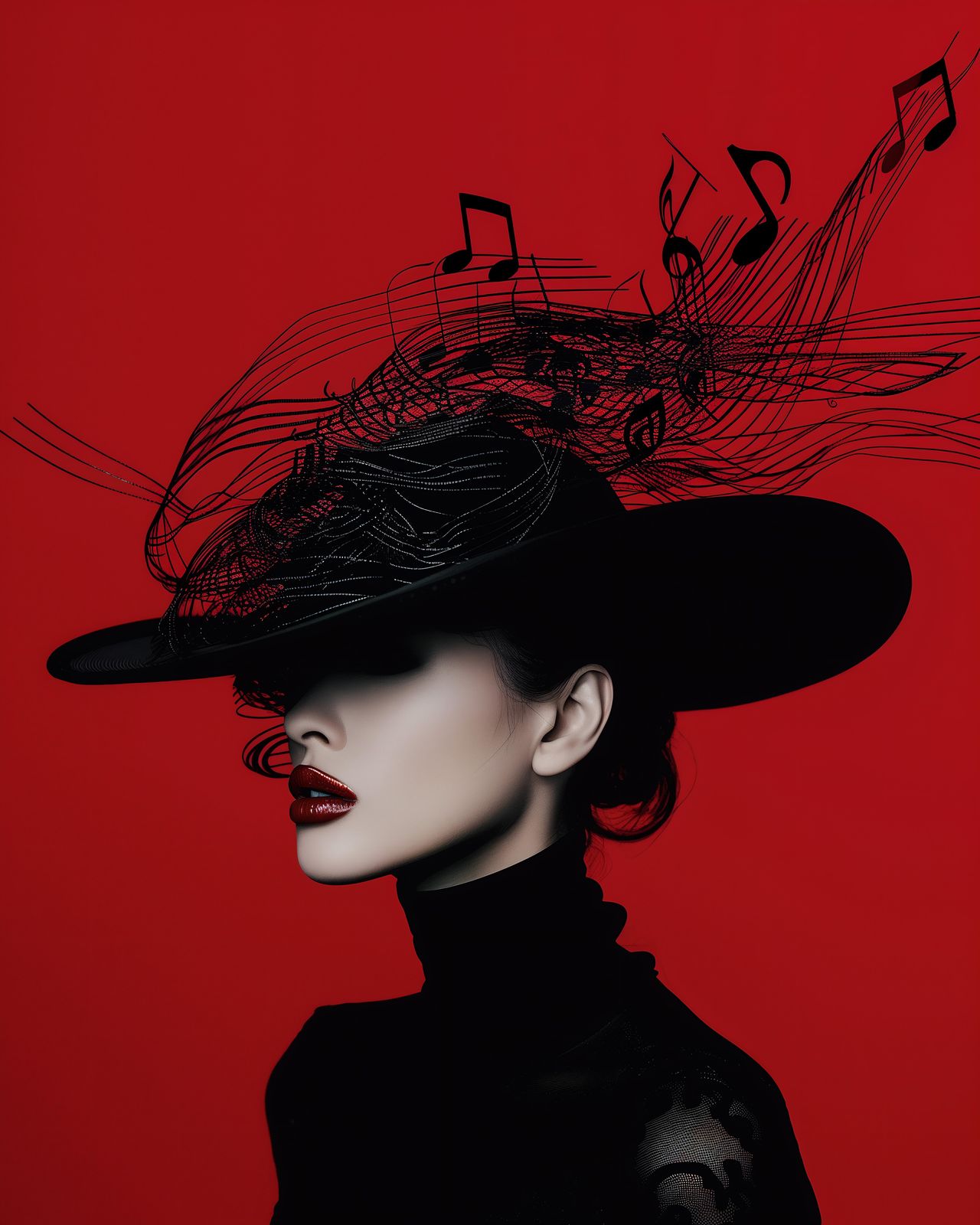 Chic Melody Hat Woman Red Wall Art