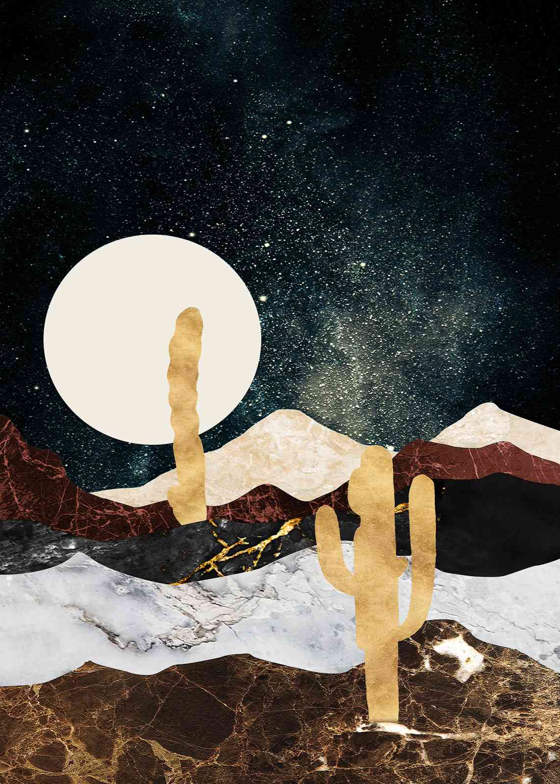 Boho Desert Cactus Night Sky Wall Art