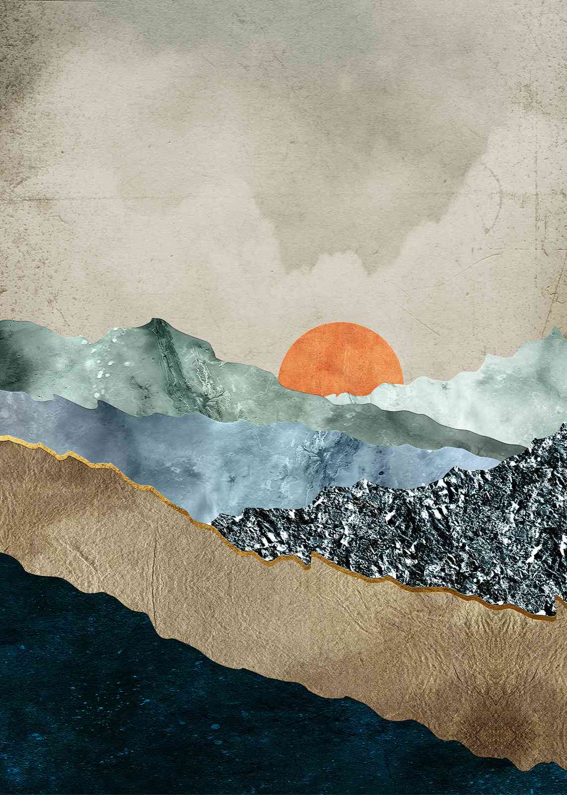 Serene Mountain Sunset Textured Wall Art