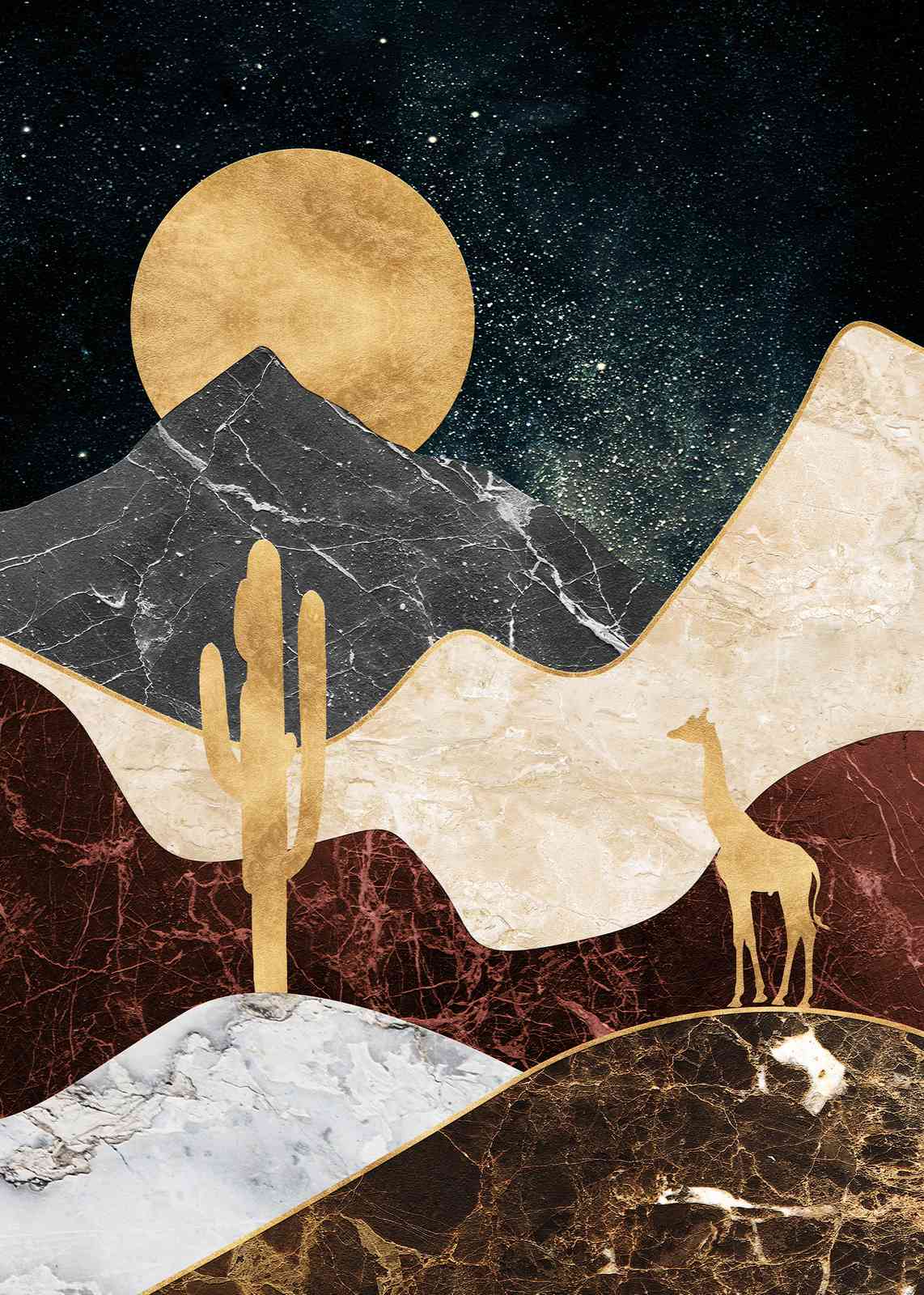 Golden Desert Night Giraffe Wall Art