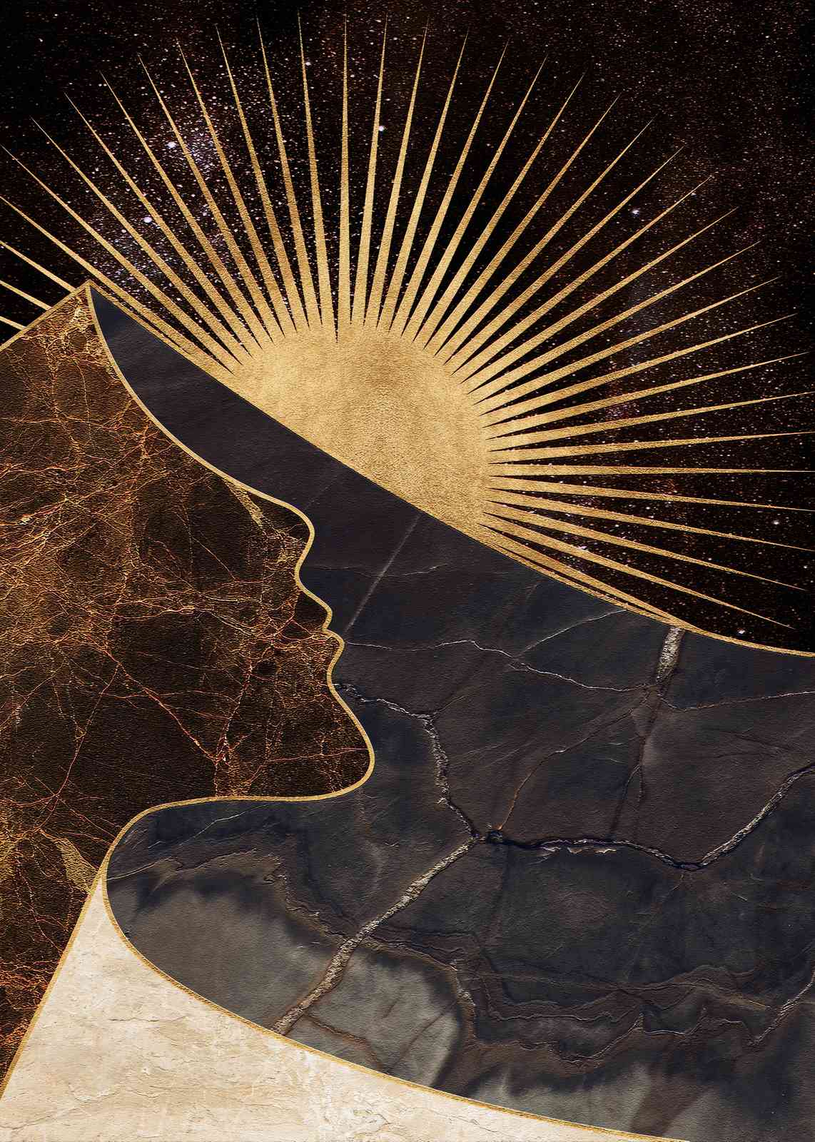 Celestial Profile Gold Sunburst Wall Art