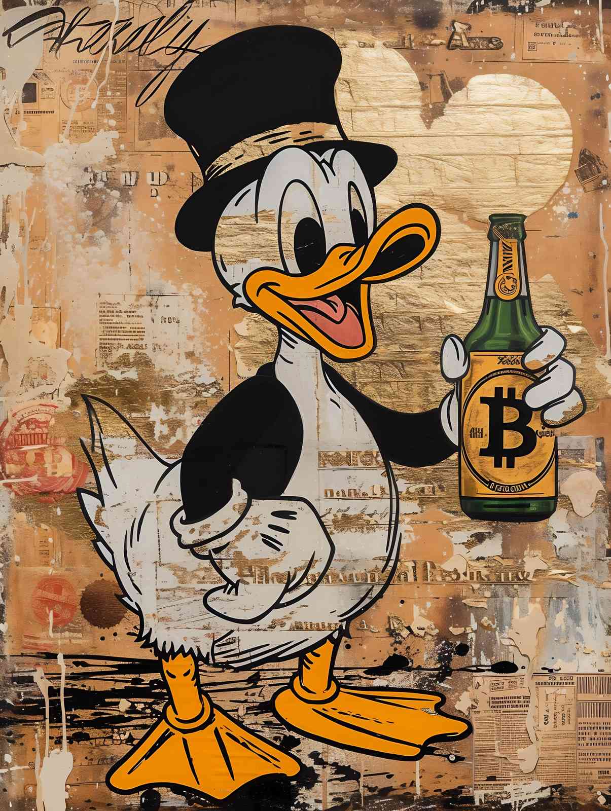 Bitcoin Duck Top Hat Cheers Wall Art