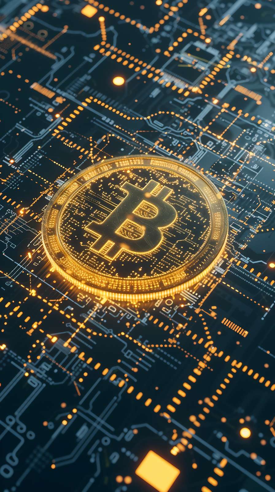 Golden Bitcoin Circuit Board Wall Art