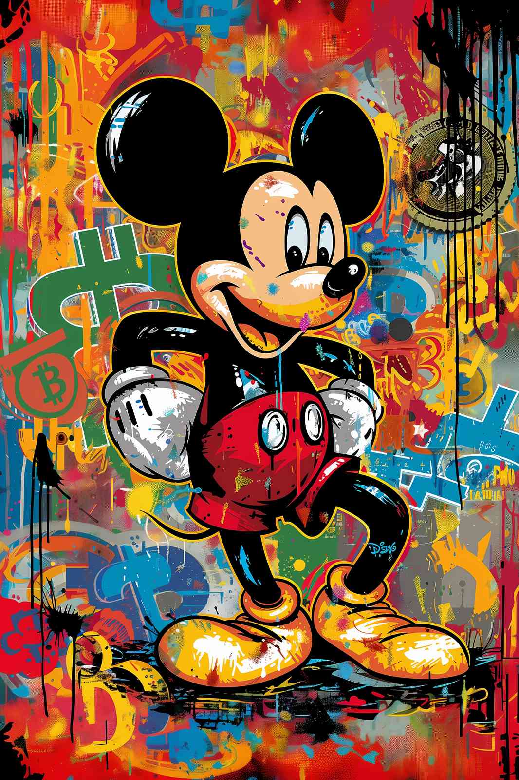 Vibrant Mickey Mouse Graffiti Wall Art