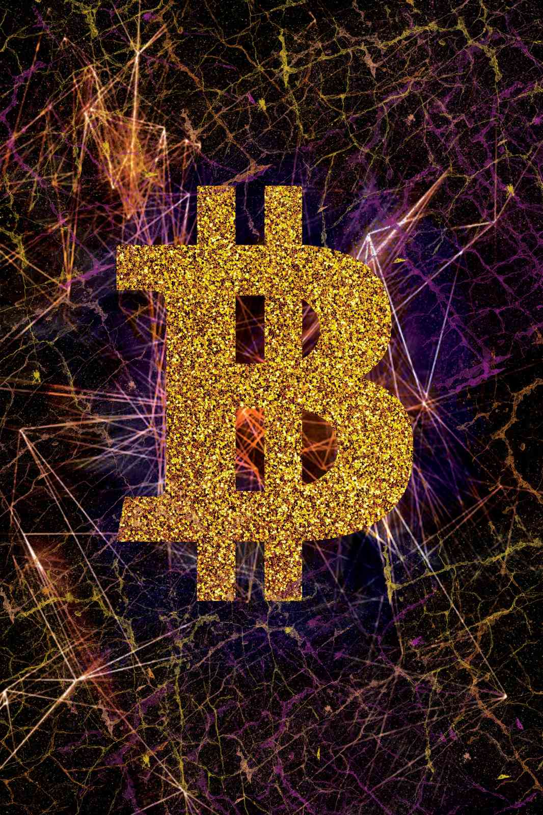 Golden Bitcoin Sparkle Abstract Wall Art