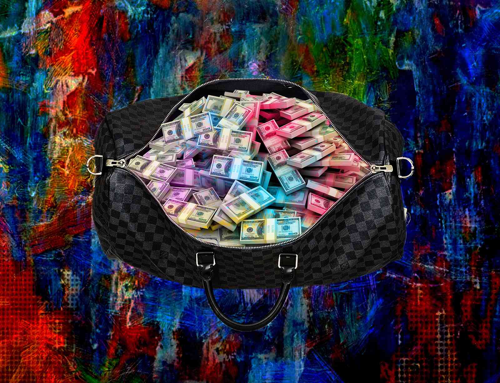 Luxury Money Bag Vibrant Abstract Wall Art