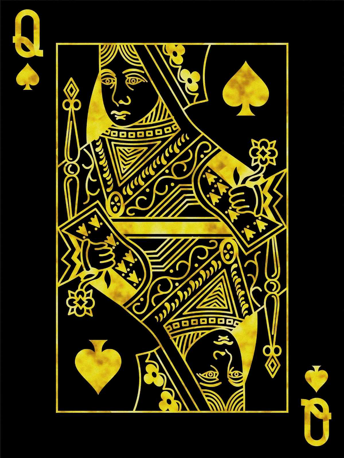 Queen of Spades Gold Playing Card Wall Art