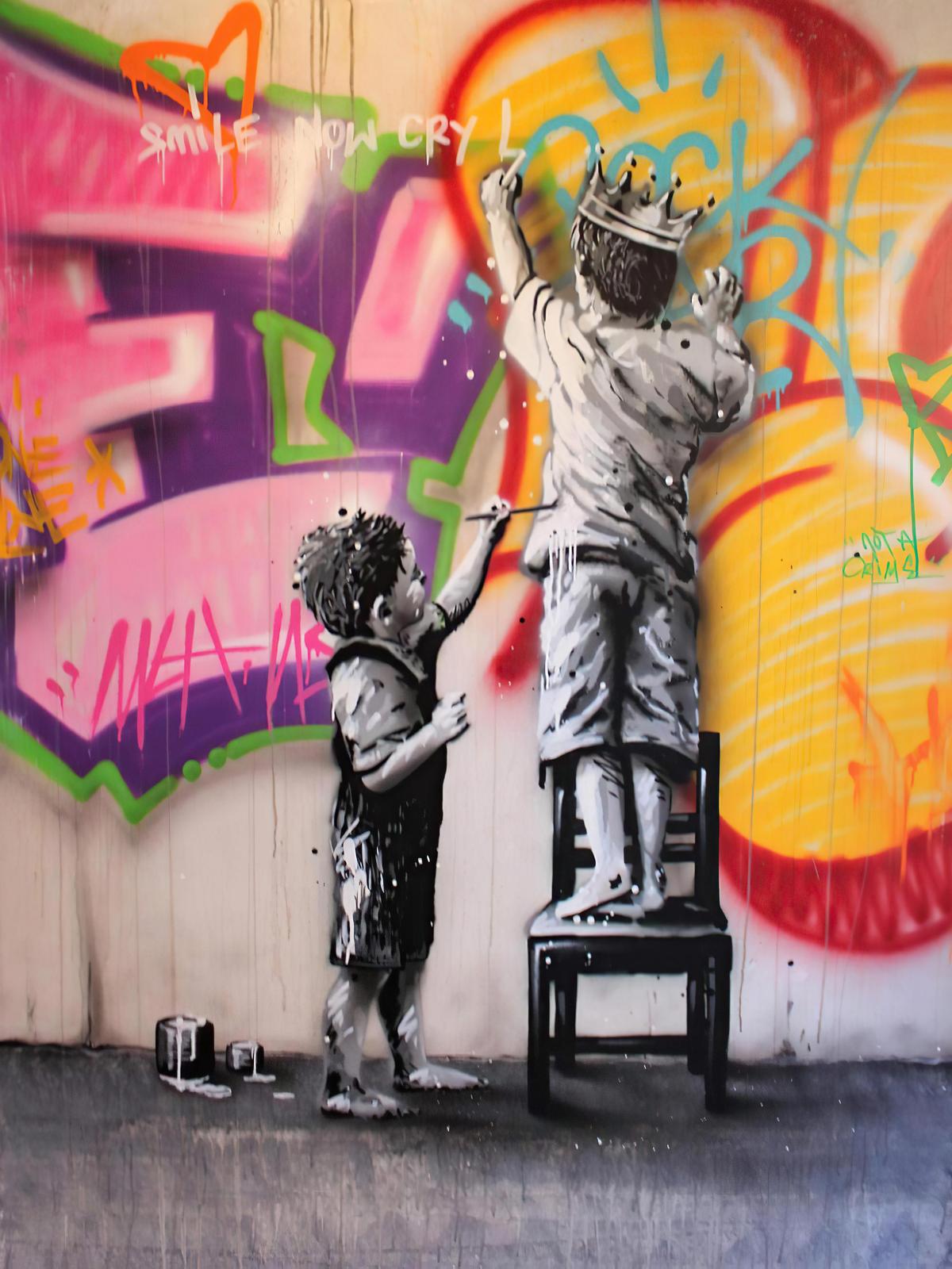 Street Art Kids Crowned King Wall Art